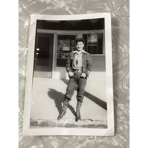 Vintage 1940s 1950s Snapshot Woman Western Wear Cowgirl Butler Theatre Photo